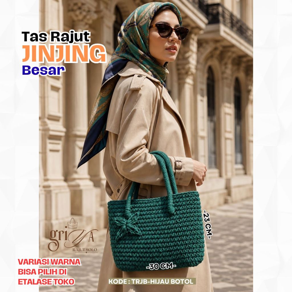 Tas Rajut Jinjing Besar Wanita - Warna Hijau Botol