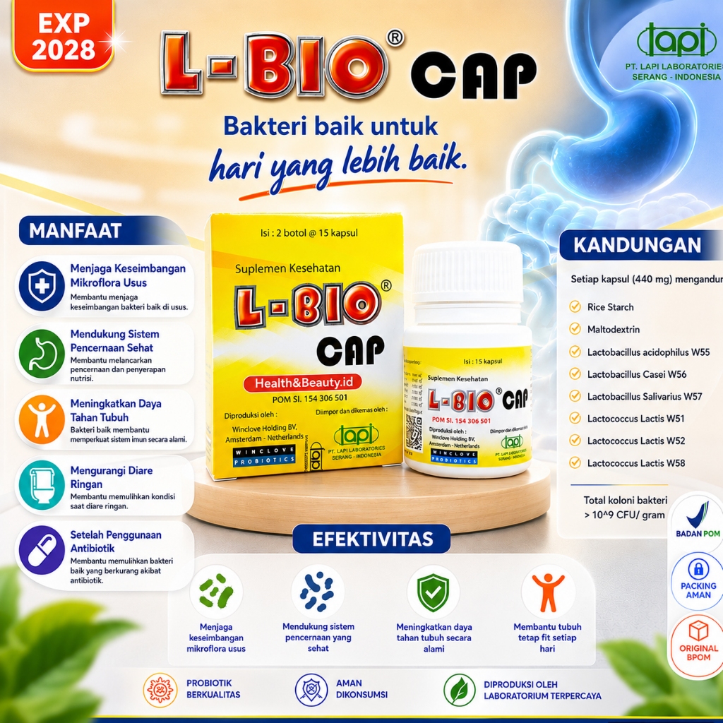 L-BIO CAP Kapsul 1 Botol isi 15 LBio Probiotik Diare Mencret Konstipasi Sembelit Kembung Gangguan Pe