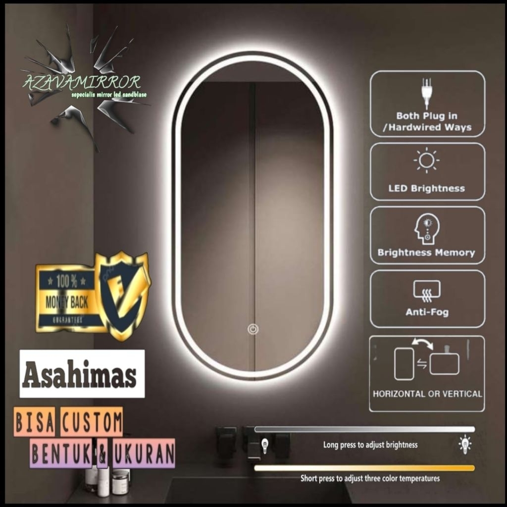 Cermin led Touchscreen kamar Mandi Meja Wastafel Cermin rias Cermin Gantung Aesthetic