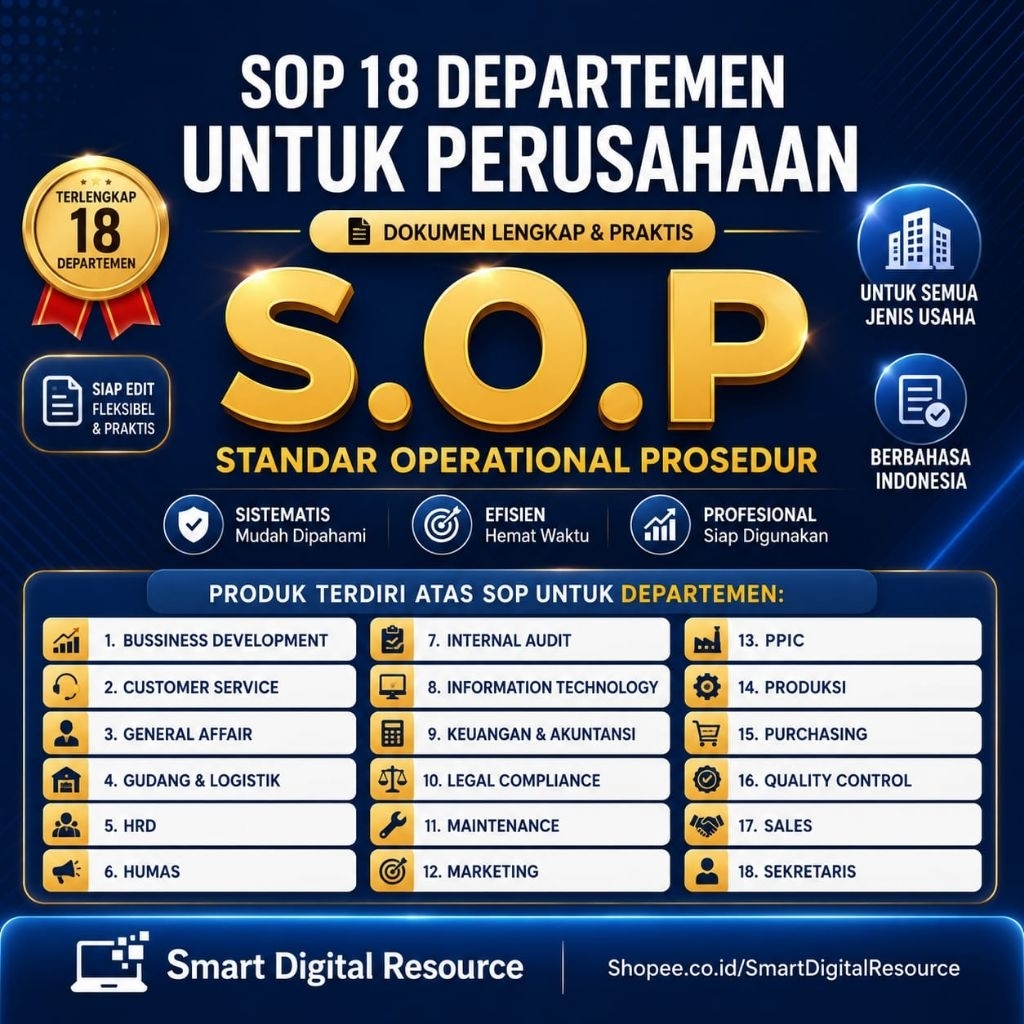 CONTOH SOP PERUSAHAAN LENGKAP / SOP ORGANISASI KOMPLIT / SOP KANTOR