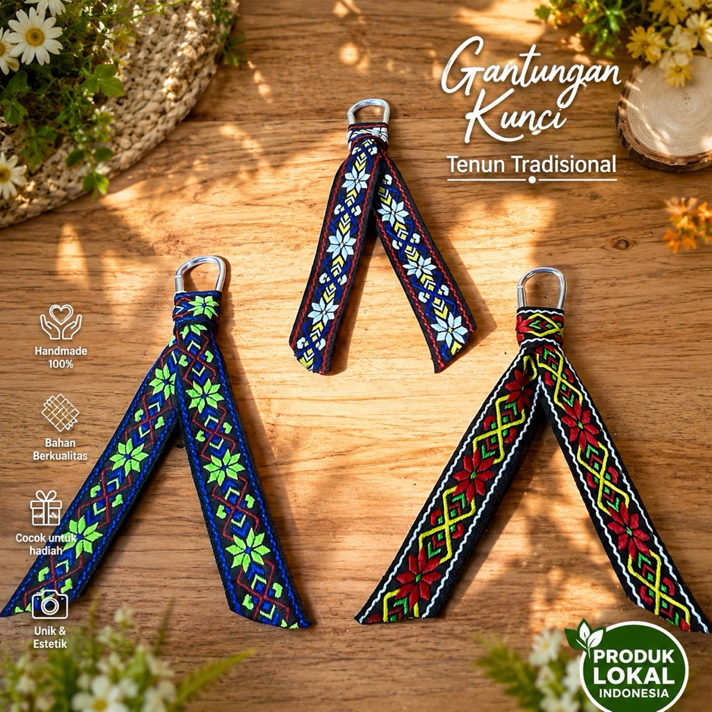 Keychain Carabiner Kalcer Gantungan Kunci Webbing Motif Etnik Kalcer Unik Handmade