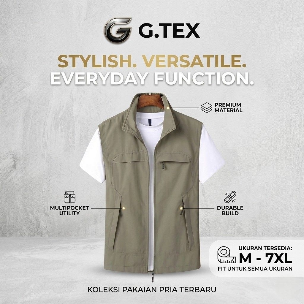 G.TEX Rompi Pria Parasut Windbreaker Casual Lapangan High Neck Big Size Jumbo M - 7XL