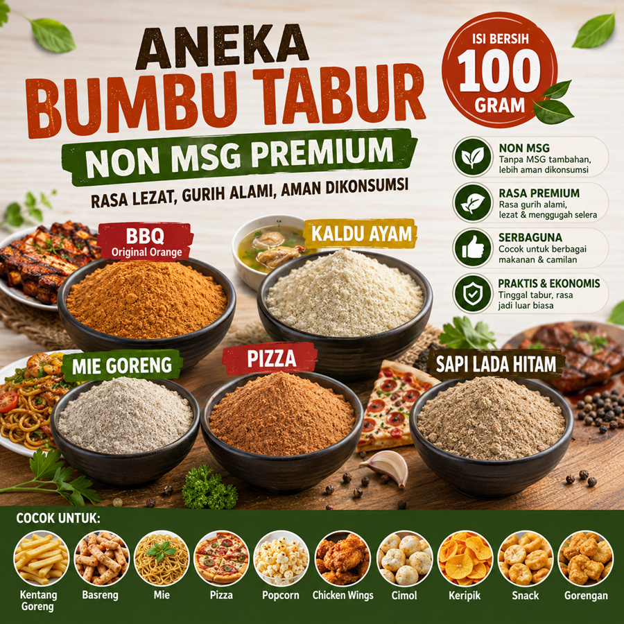 Bumbu Tabur Non MSG Premium Bubuk No MSG Barbeque Bbq Kaldu Ayam Mie Goreng Pizza Sapi Lada Hitam