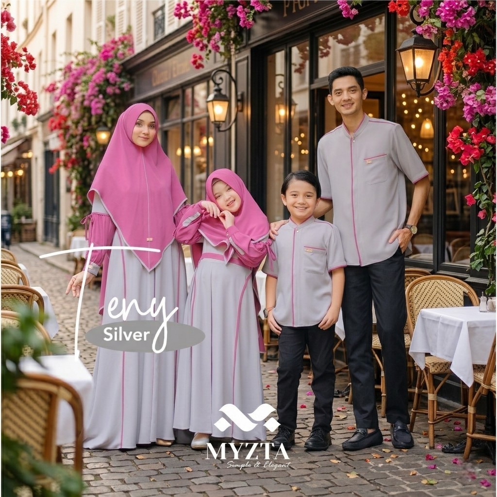 TENY SERIES FAMSET ORI BY MYZTA KOLEKSI SARIMBIT TERBARU WARNA SILVER BAHAN GREXY IMPORT MOTIF POLOS