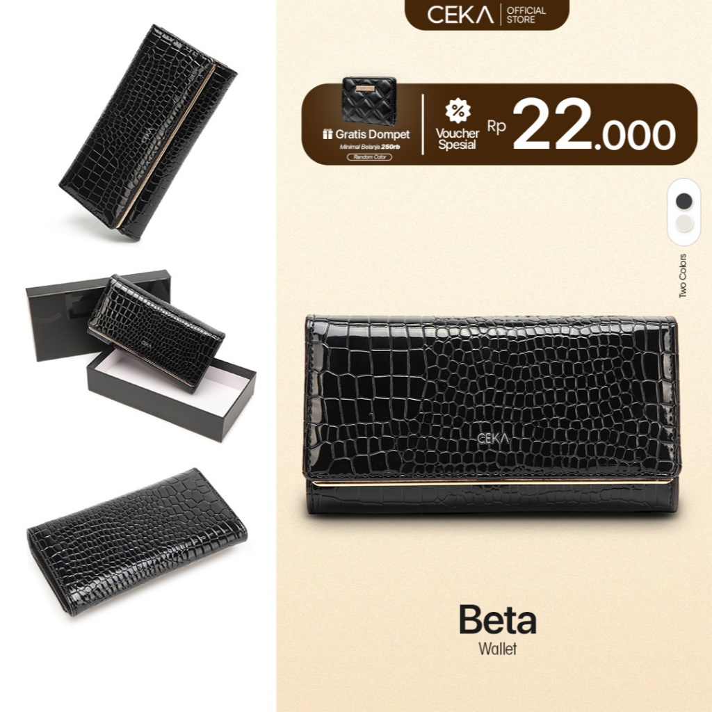[FREE BOX] CEKA Dompet Wanita Panjang Beta Long Wallet Kulit Croco Kekinian Dengan Resleting Import