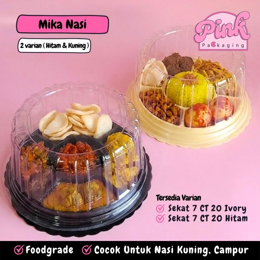 Mika Nasi Tumpeng Mini Sekat 7 CT 20 + Tutup / Tempat Nasi Kuning Bulat Bento Box Catering Premium