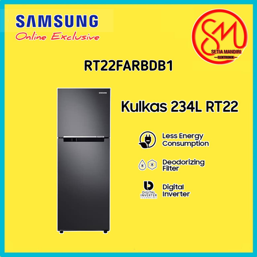 SAMSUNG Kulkas 2 Pintu RT22FARBDB1 234 Liter Digital Inverter All-around Cooling Moist Fresh Zone Co