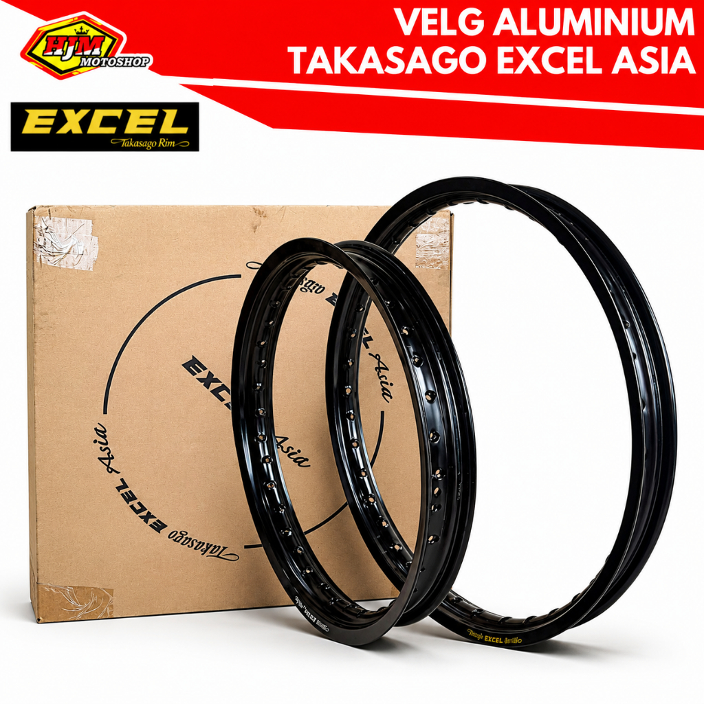 VELG TAKASAGO EXCEL ASIA RING 18 / 21 UKURAN 18 x 185 / 21 x 160 SET WARNA HITAM BLACK 36 HOLE KLX W