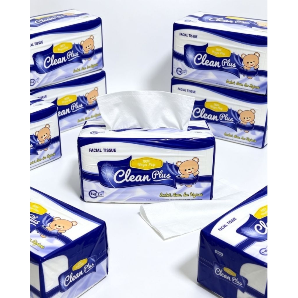 Facial  tisu clean plus jumbo 1 kg 2 ply helai PAKET 3 PCS
