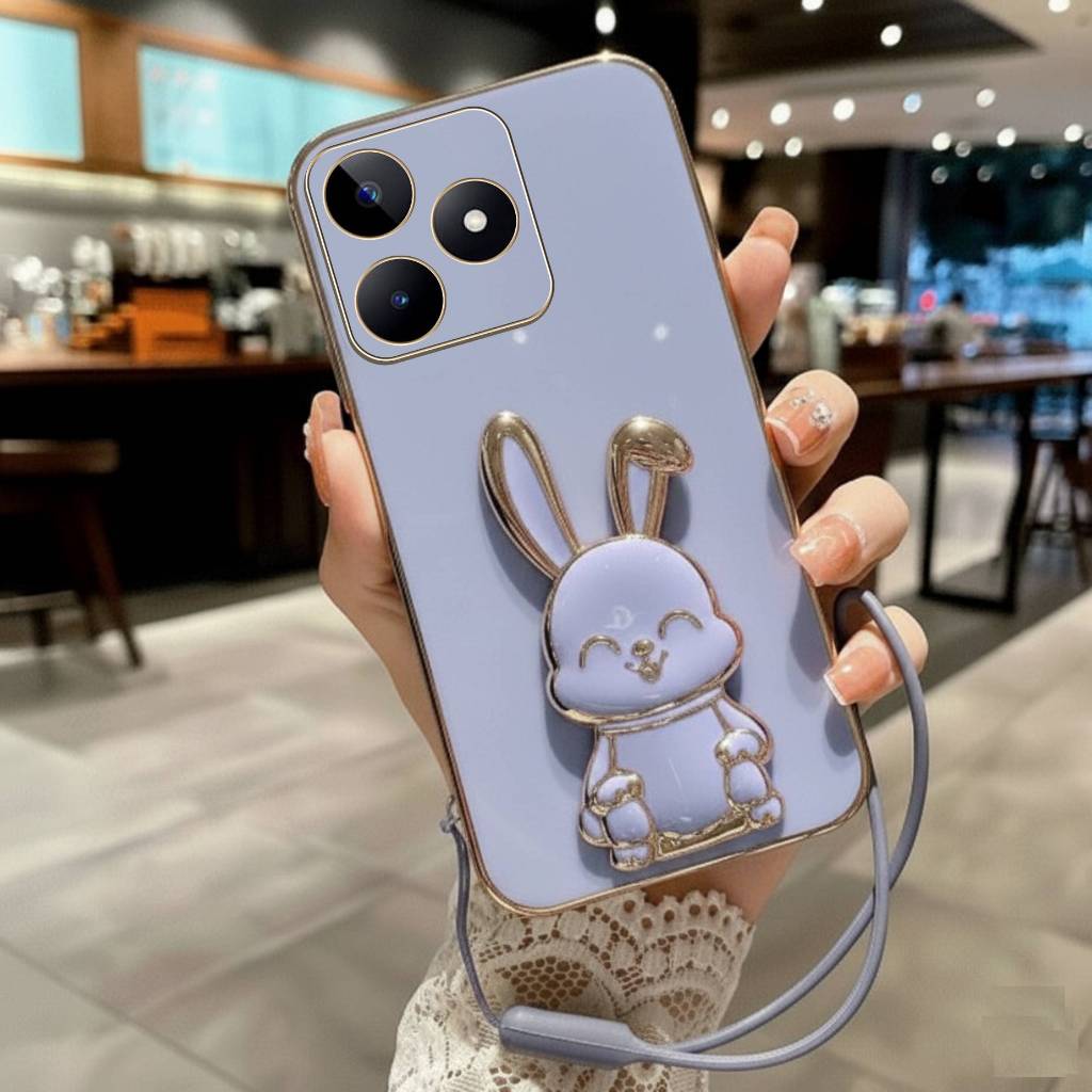 Soft Case Realme C53 C35 Casing Elektro Plating Bunny Hollder Free Tali Gantungan