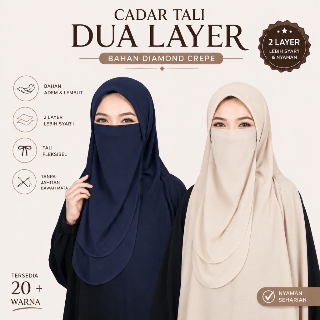 CADAR NIQOB NIKAB NIQAB TALI DUA LAYAR ATAU DUA LAPIS DIAMOND CREPE BISA COD