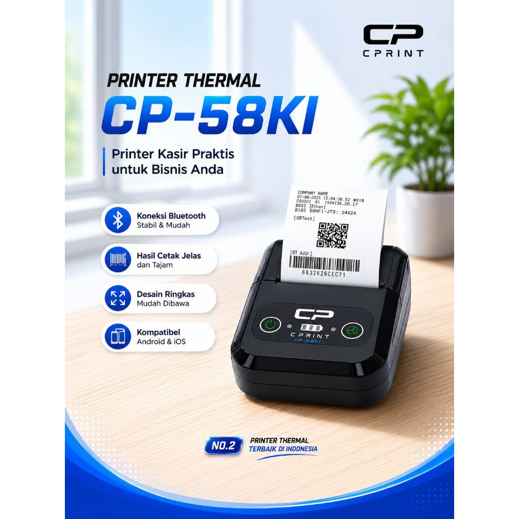 COD Original Printer thermal / Printer Bluetooth thermal kasir 58mm CP-58KI wireless Garansi Free ke