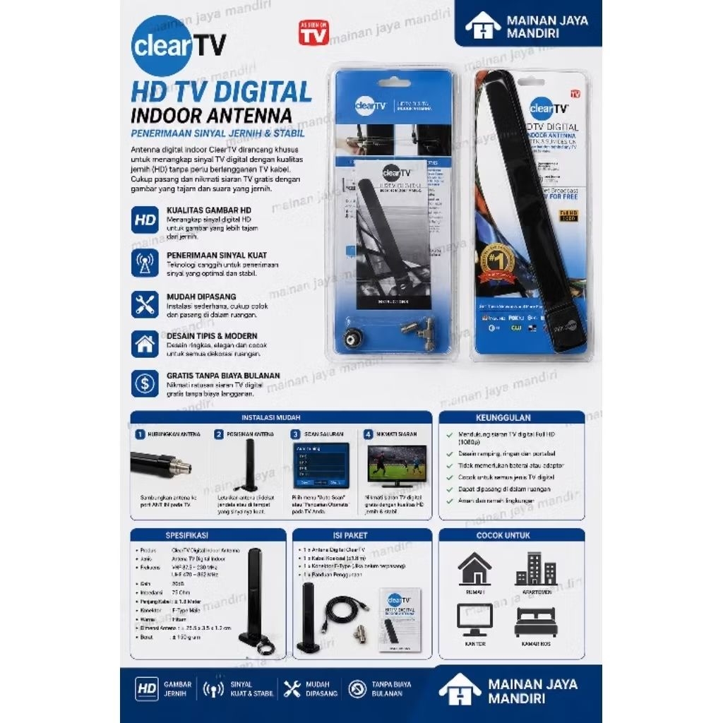 Clear TV HDTV ANTENA INDOOR HD TV tanpa kabel tidak pakai kabel