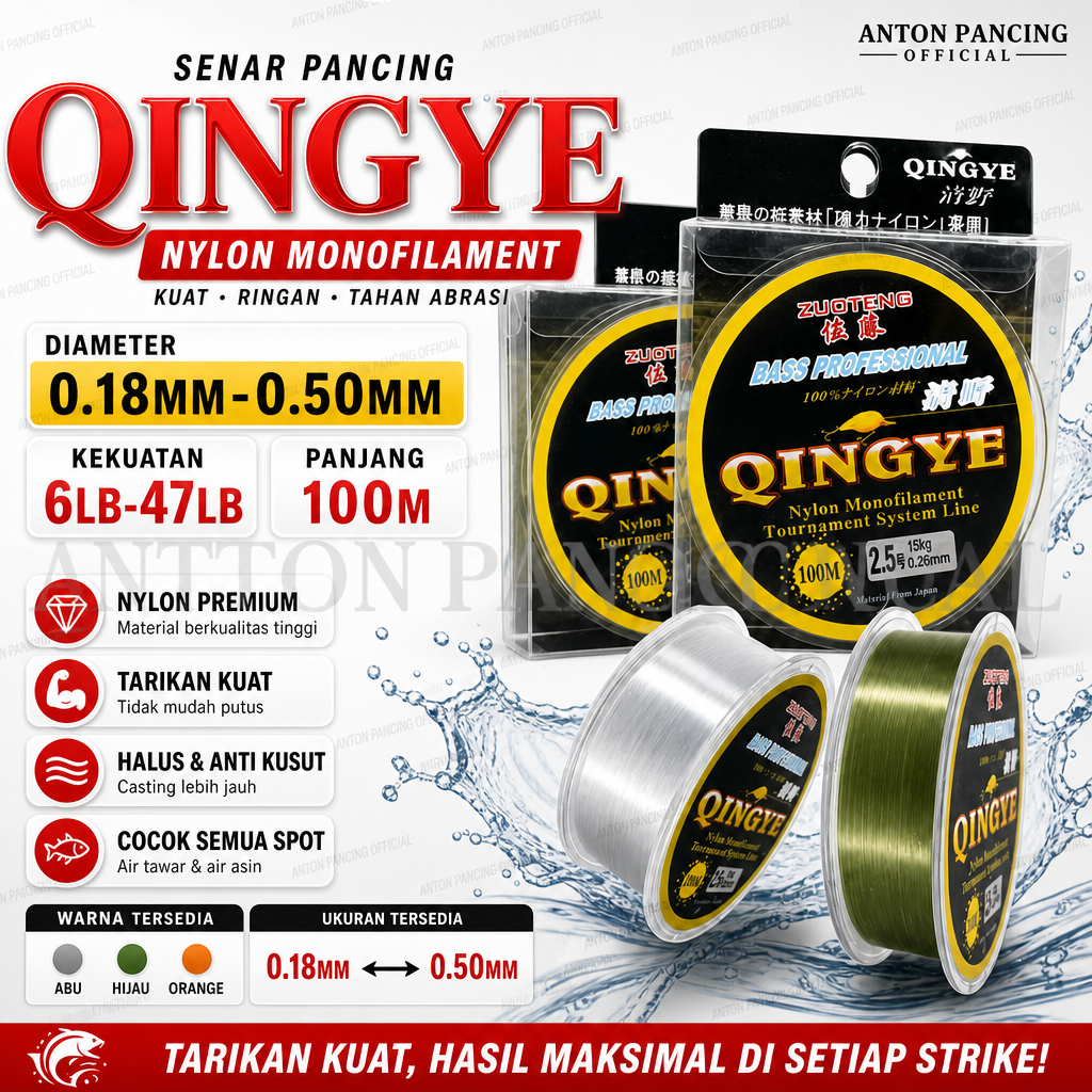 Qingye 100M Senar Pancing 0.16,0.18,0.20,0.22,0.23,0.25,0.26,0.28,0.30,0.33,0.35 ,0.40,0.45,0.50mm N