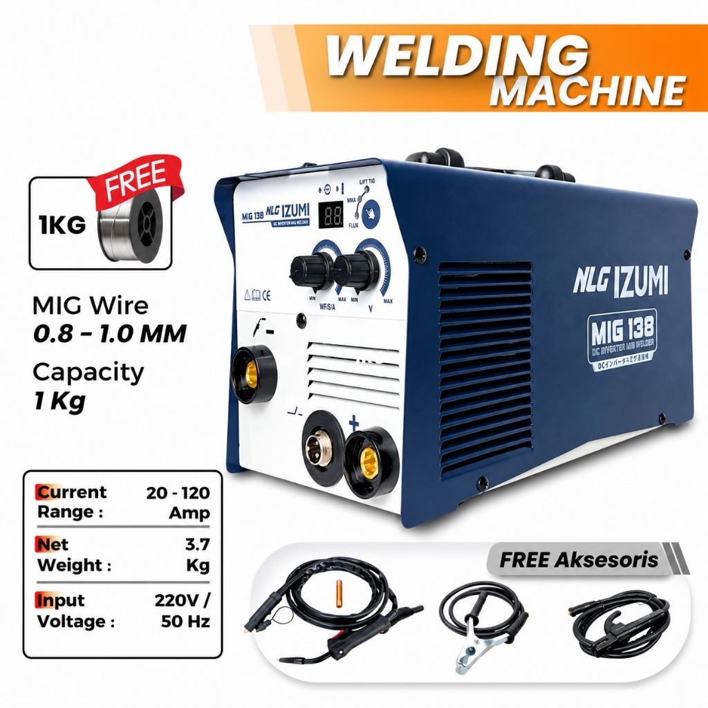 Mesin Las Izumi MIG 138 Gas less Inverter Welding Izumi MIG 138 Trafo Las Izumi MIG 138
