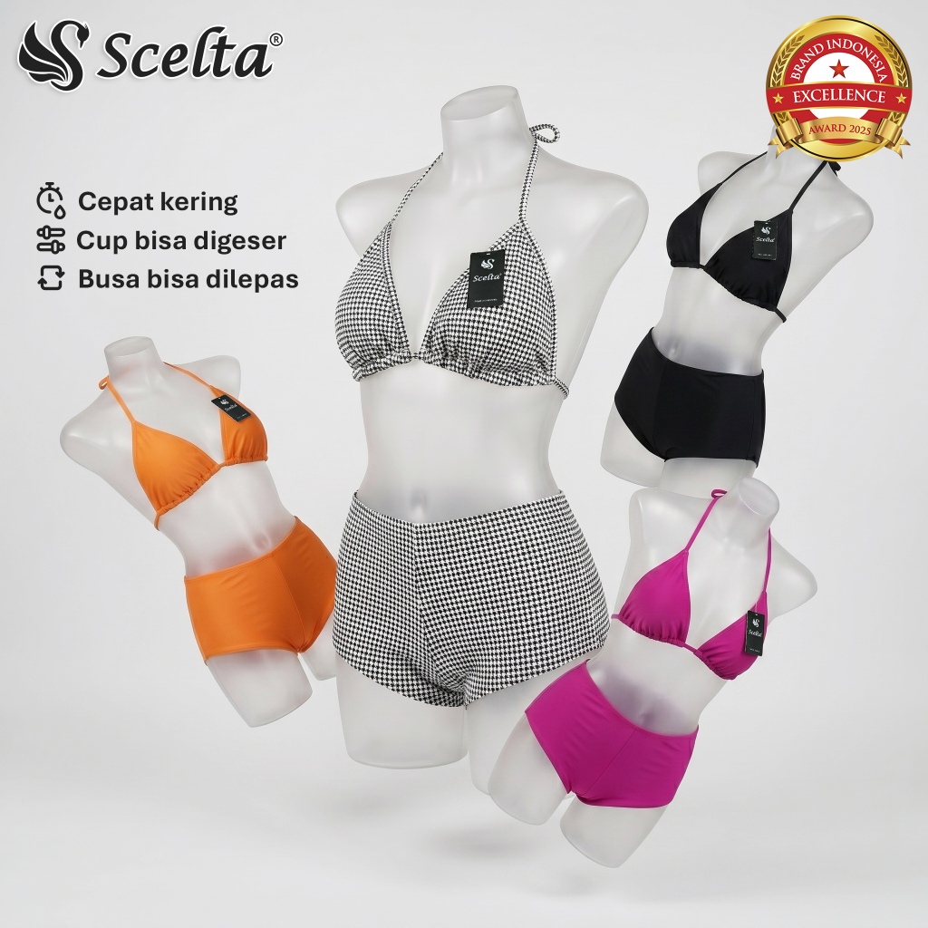 Scelta - Bikini Quick Dry Segitiga Celana Pendek Triangle Tanpa Kawat Cup Bisa Digeser Busa Bisa Dilepas Baju Renang Pantai BKN SC 011
