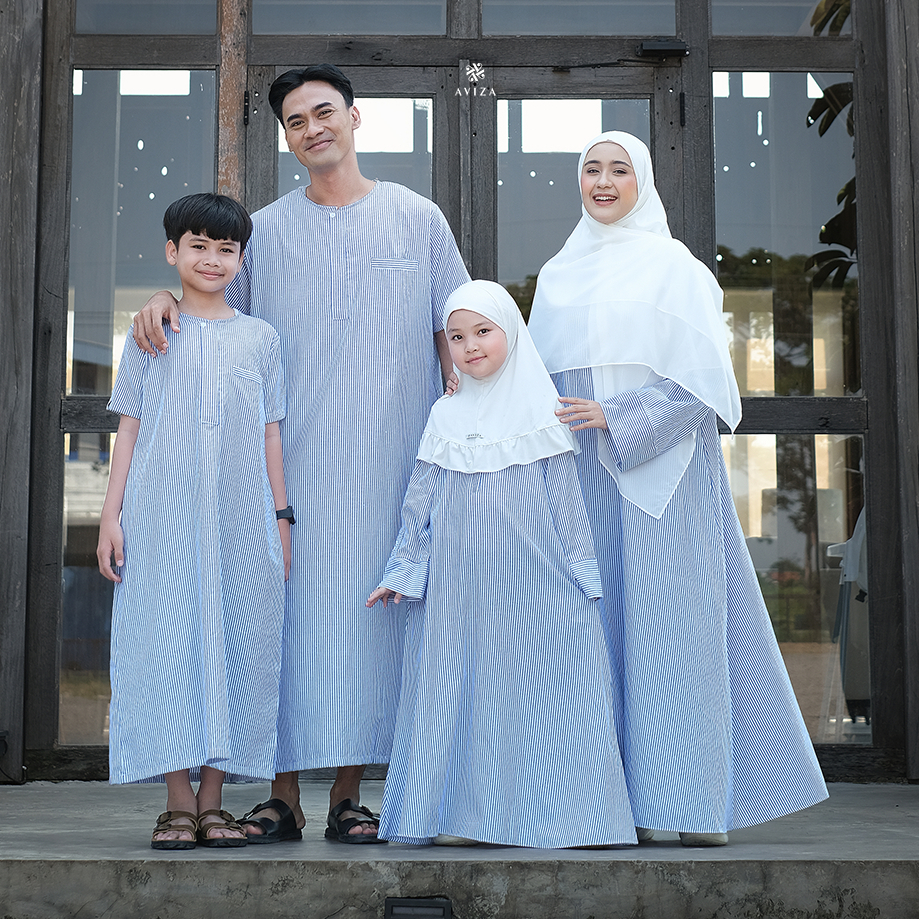 New Launching | Aviza - MADANI Gamis Jubah Muslim Keluarga ( JUAL TERPISAH ) Motif Salur Bahan Katun