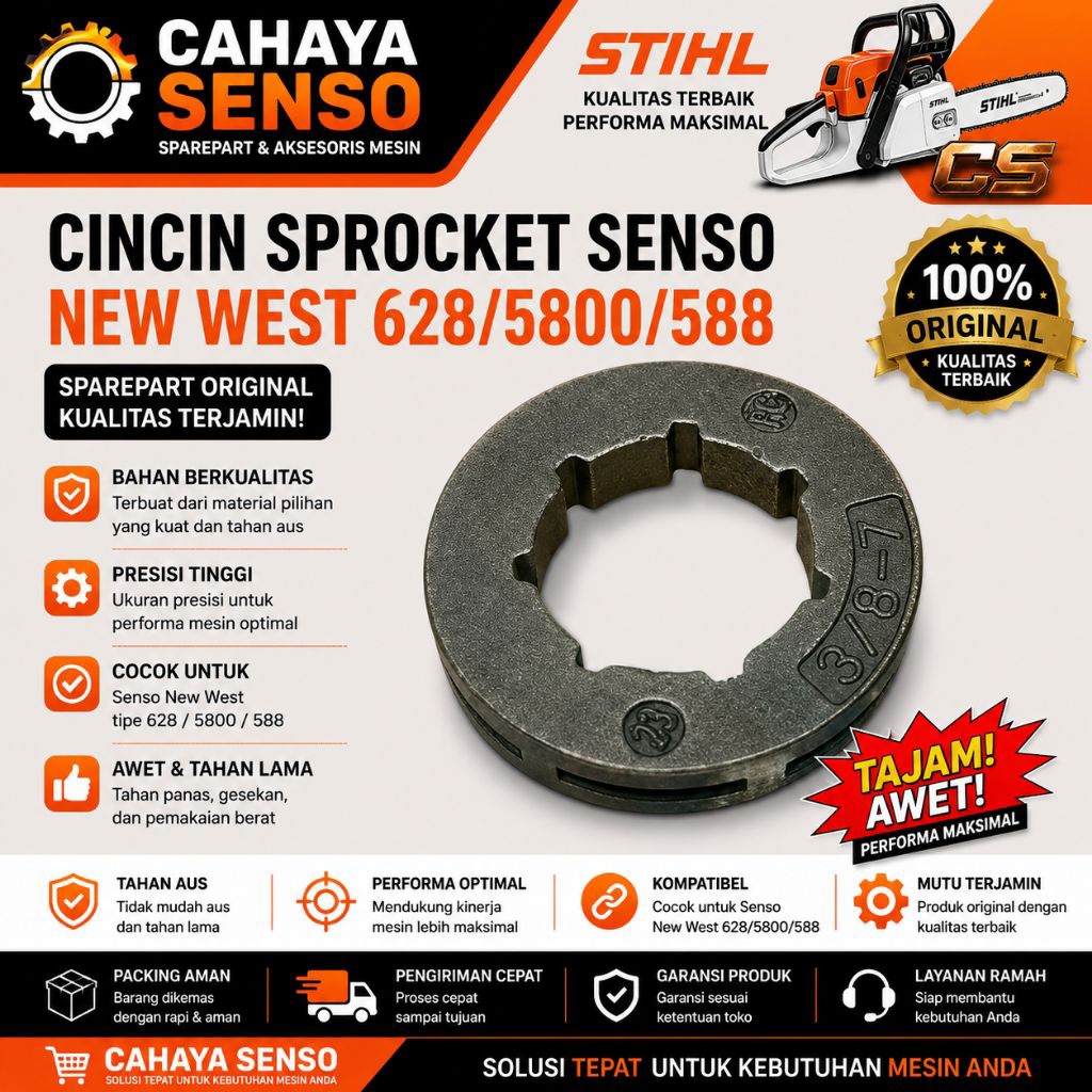 cincin sprocket senso new west 628/5800/588 senso gergaji mesin