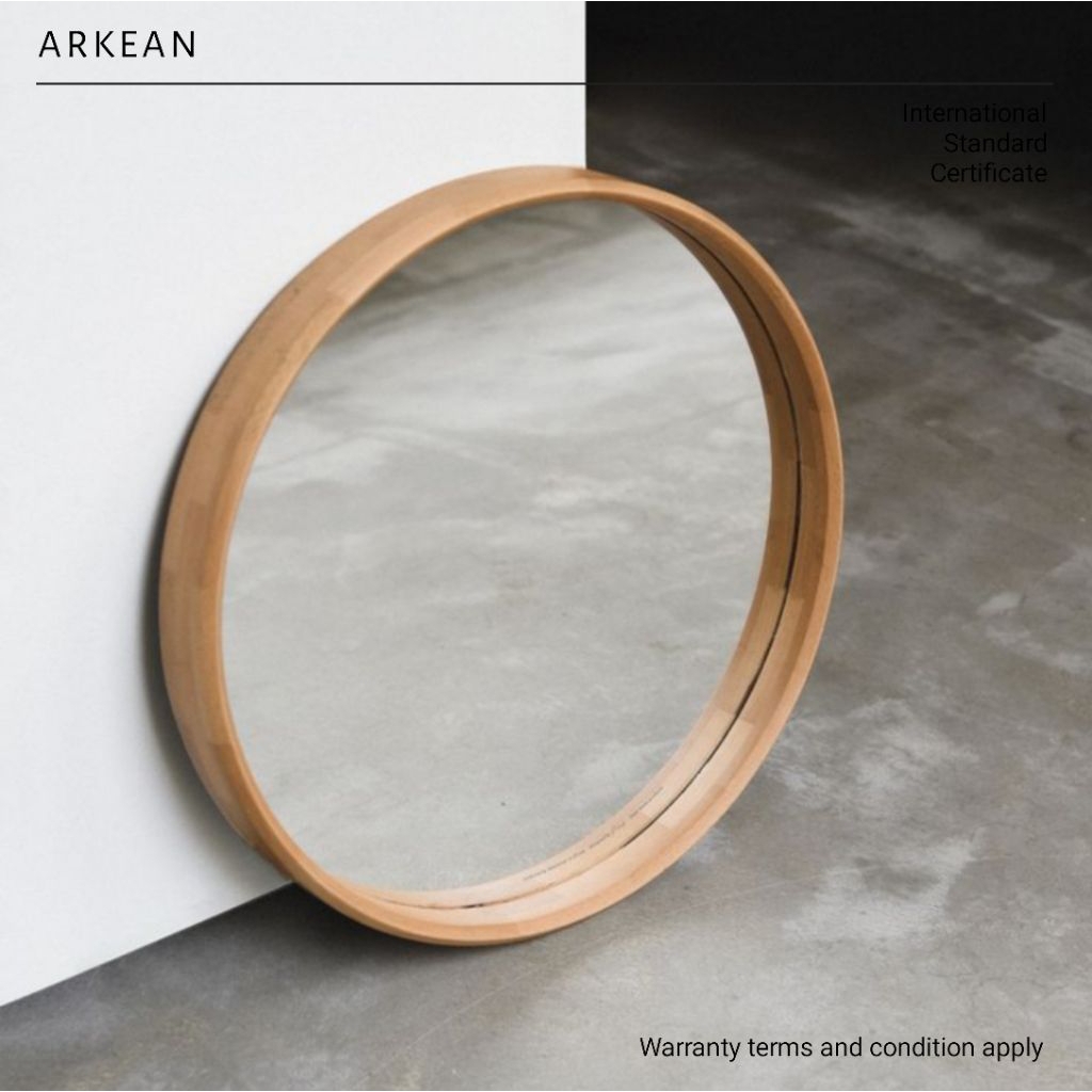 arkean Cermin Kaca Frame Lis Kayu Jati Premium Bulat Diameter 90cm Hitam Doff Kamar Mandi Wastelafel