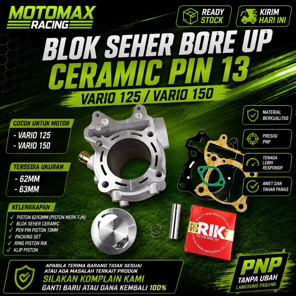 BLOK SEHER BORING BORE UP CERAMIC CRAMIC KERAMIK VARIO 125 VARIO 150 PIN 13 62MM 63MM