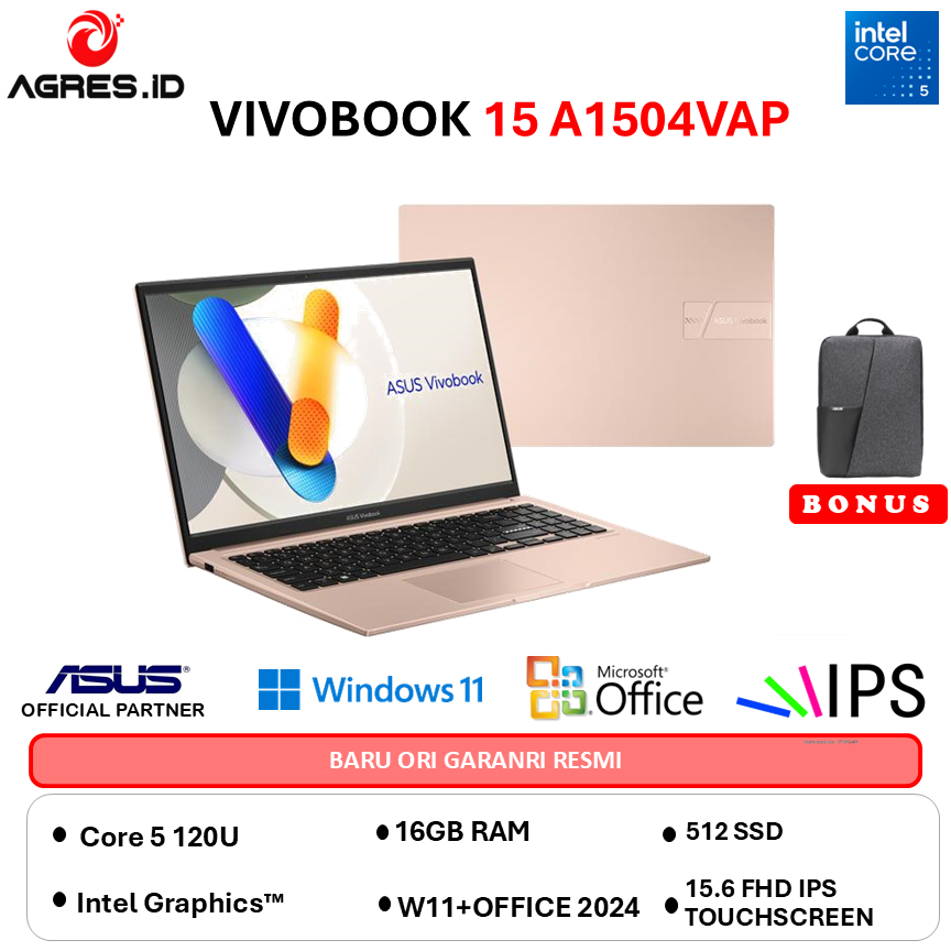 ASUS VIVOBOOK 15 TOUCH A1504VAP CORE 5 120U - RAM 16GB 512GB W11+OHS 15.6" FHD IPS -VIPS5152TM