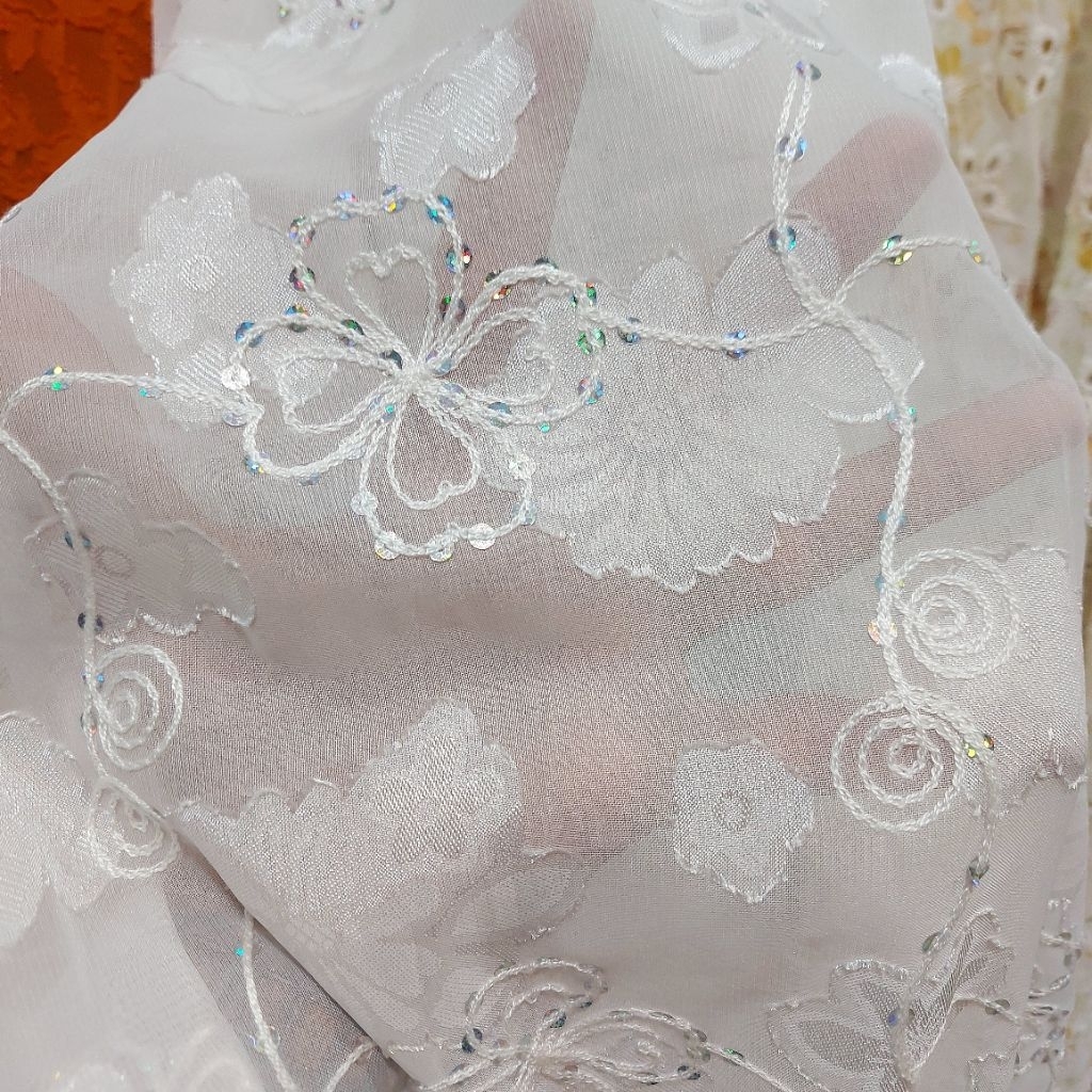 kain sifon bordir  - kain sifon bordir payet  - kain sifon bordir motif timbul ( BW ) zkr