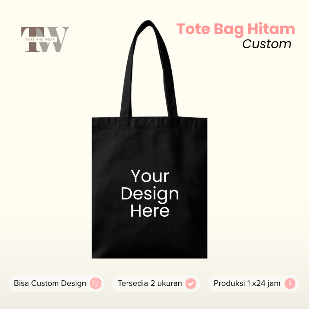 Totebag Hitam Kanvas Drill Custom/ ToteBag Murah Unisex