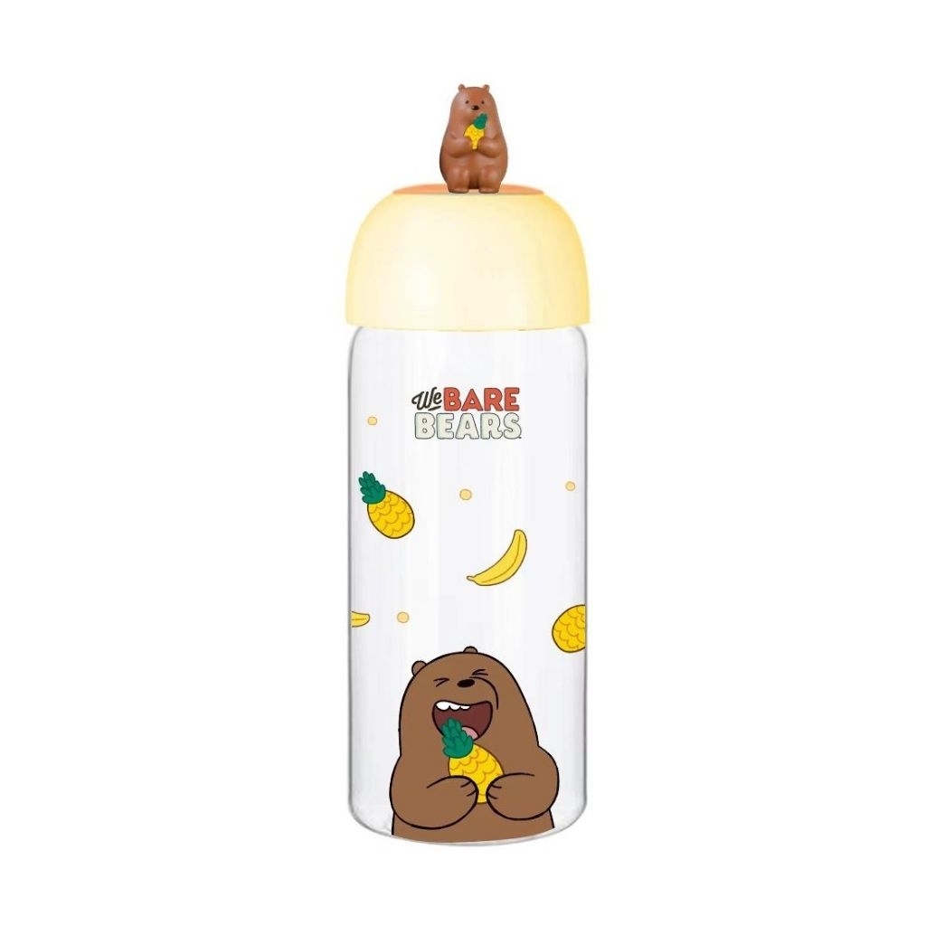 Miniso we bare Bears Grizzly 420ml  Glass bottle water / botol kaca botol minum