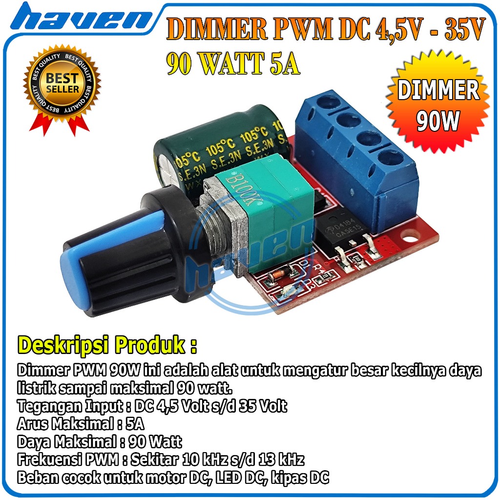 Dimmer DC 5V-35V 5A 90 Watt / Dimmer Mini DC Motor PWM Speed Controller 5A 90W 5V-35V LED / Mini Dim