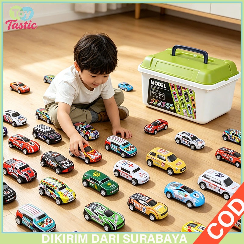 Mainan Pullback Mobil Mini 20/30Pcs Besi Mobil Balap Kecil Free Peta Jalan
