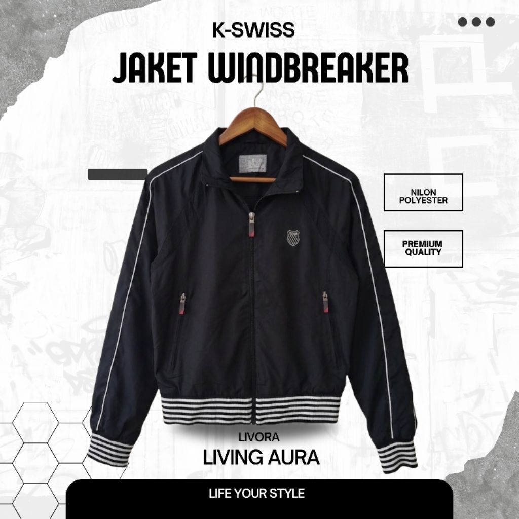 Jacket Windbreaker K Swiss Original Warna Hitam Minus Hoodie