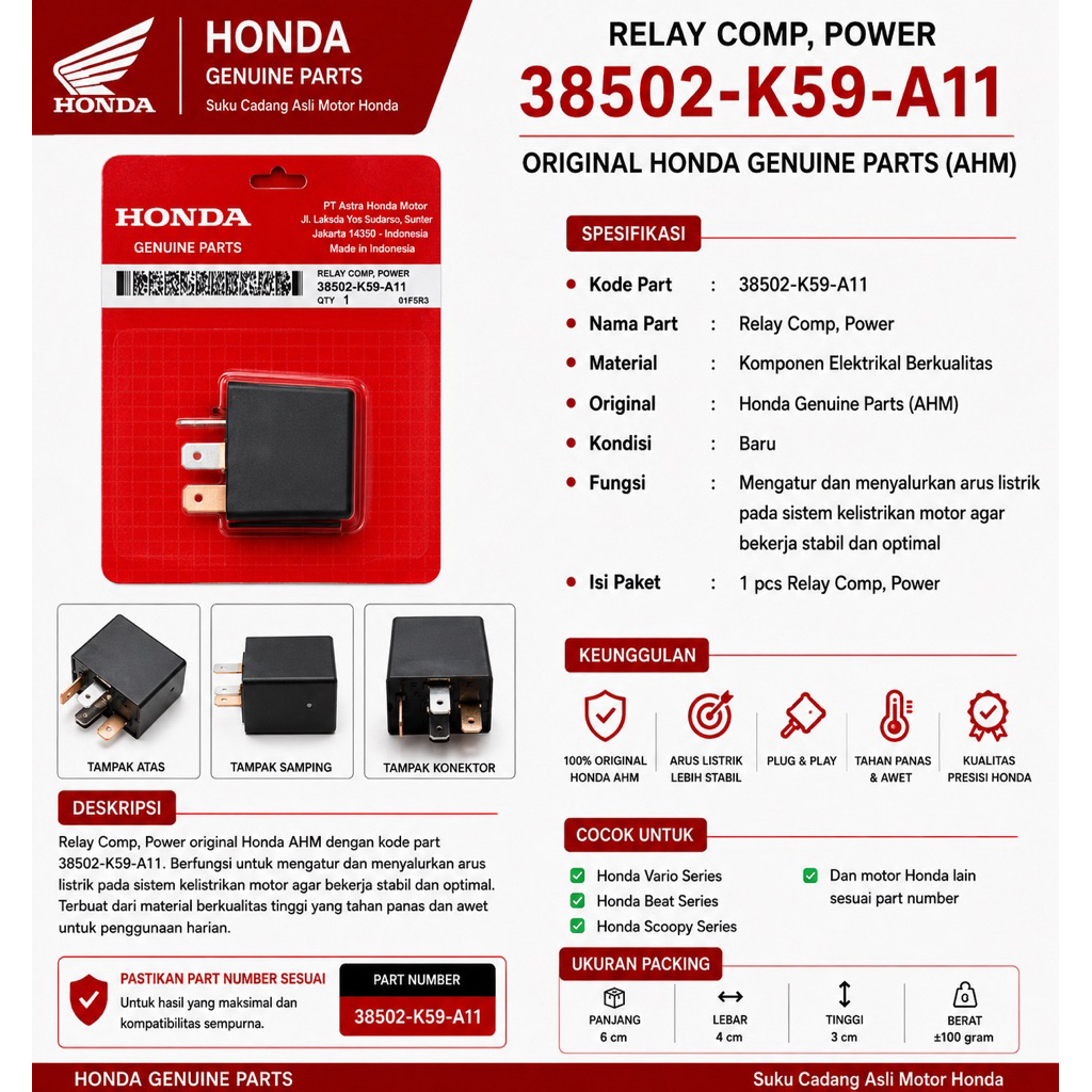Relay Comp Power Honda Original 38502-K59-A11