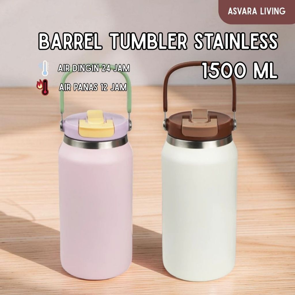 Barrel Tumbler Stainless 1500ml - Botol Minum Jumbo Termos Air Besar Tahan Panas Dingin Custom Grafi