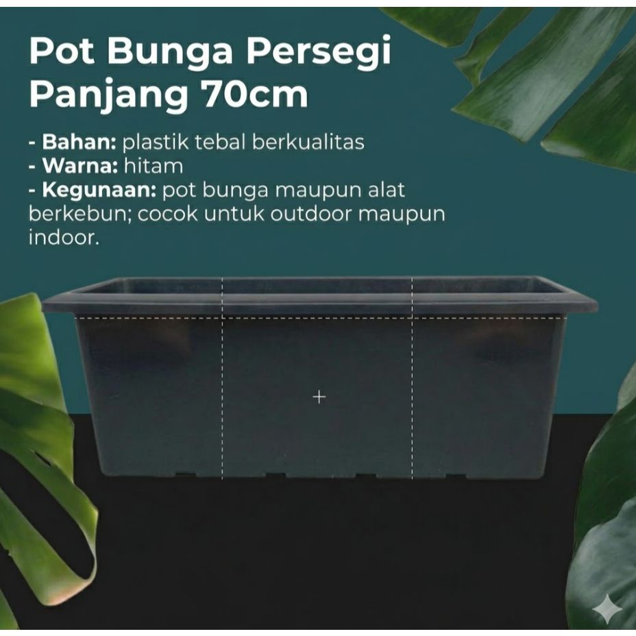 Pot Bunga Persegi Panjang 70cm Hitam EGP Pot Tanaman Plastik Kotak