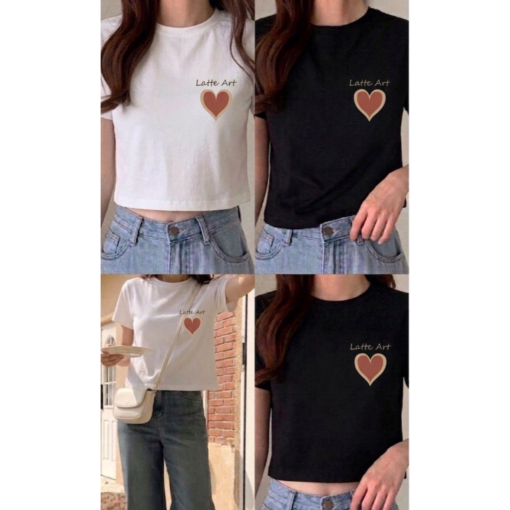 Kaos Croptop Korean motif latte art Atasan Wanita Lengan Pendek