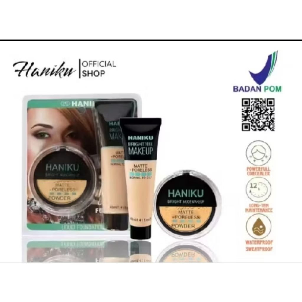 Cushion Alternatif Haniku Matte + Poreless 2in1 Face Powder & Foundation Isi Sepaket Murah,​Haniku M