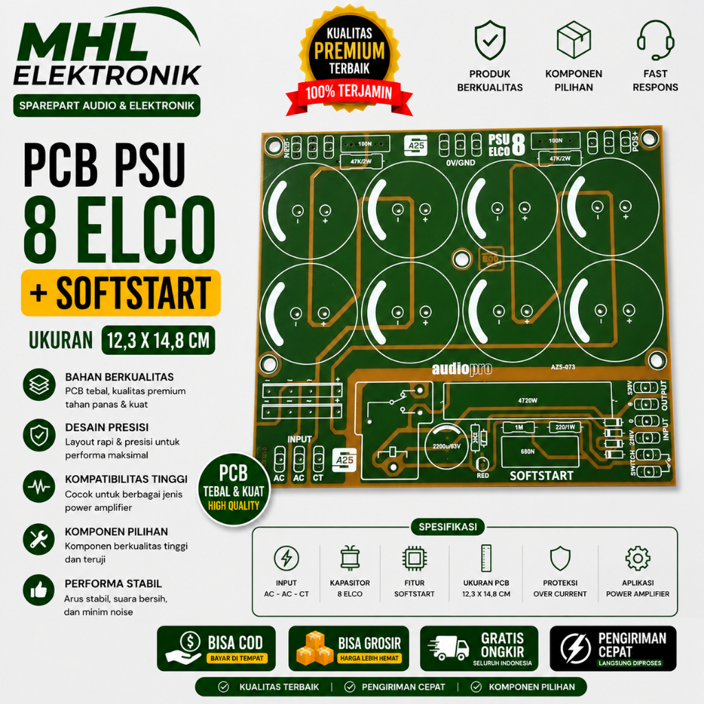 PCB PSU 8 ELCO AUTO SOFSTART PCB 8 ELCO PLUS SOFT START