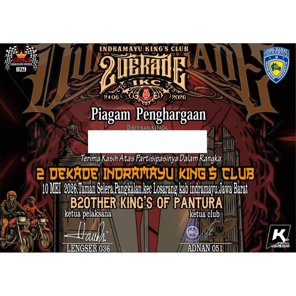 JERSEY Dua Dekade Indramayu King's Club Original Merchandise bonus Piagam