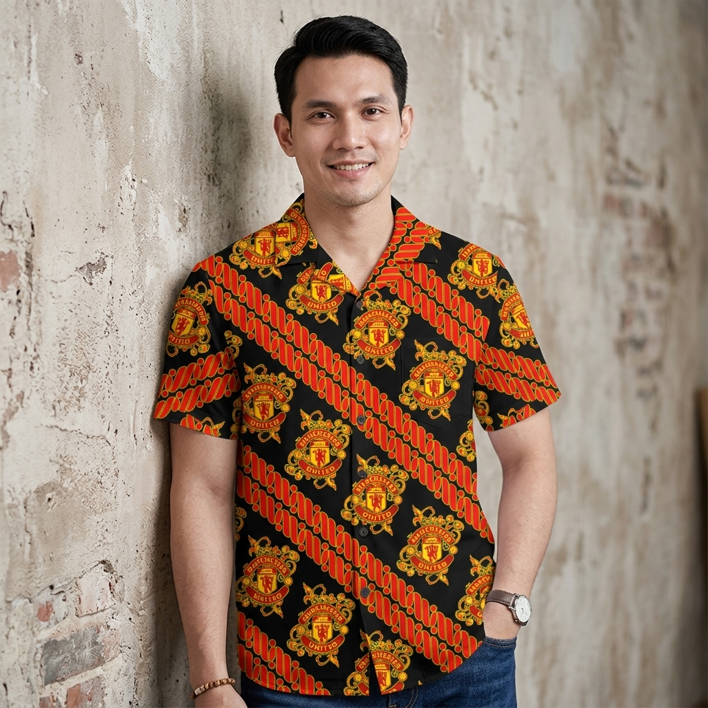 Dowear S-5XL Baju Kemeja Motif Laki Laki Olahraga Bola Full Printing Jumbo 1027 BATIK KING MU