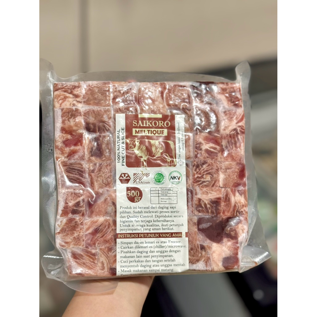 AJ Daging Sapi Saikoro beef Wagyu cube 500gr Meltique Halal Ready Stok Festive Frozen Food Semarang