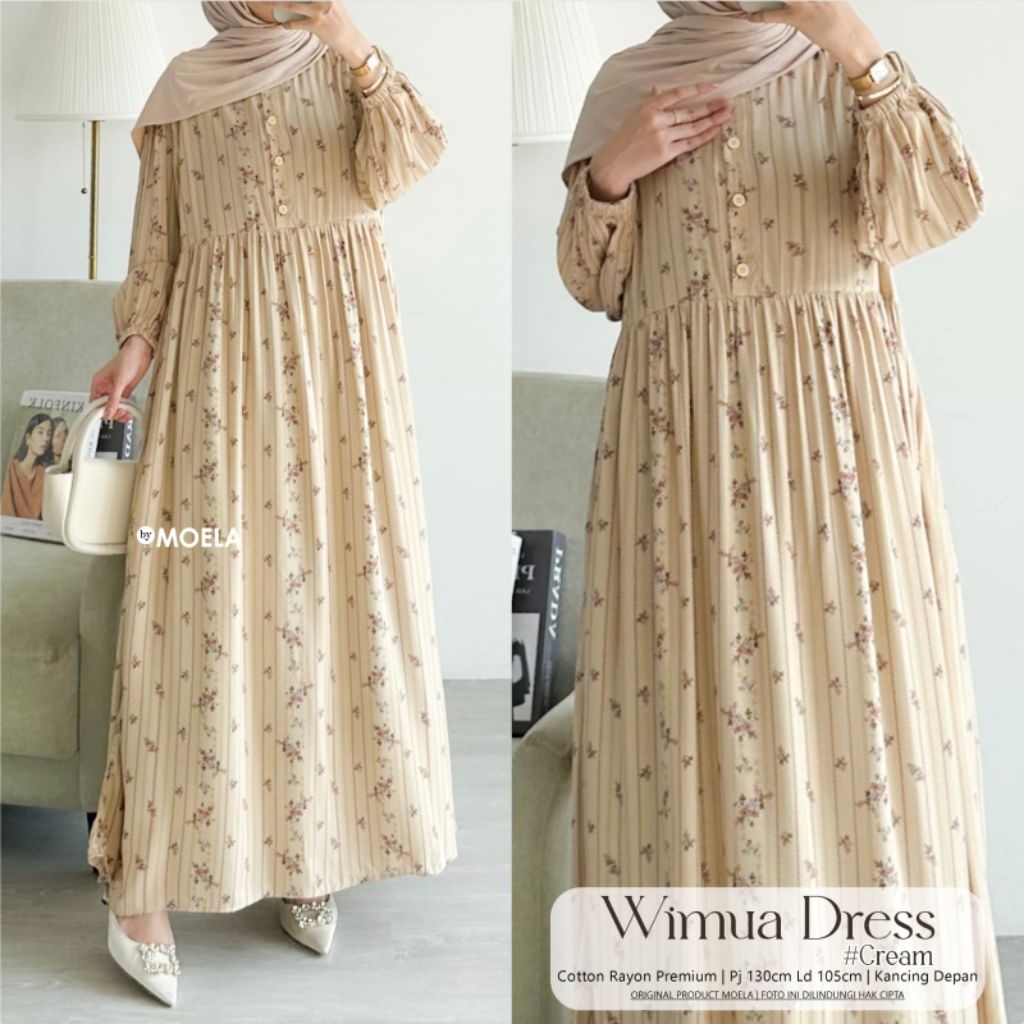 Wimua Dress by Moela - dress cotton rayon premium - gamis wanita model terbaru kekinian - dress baju