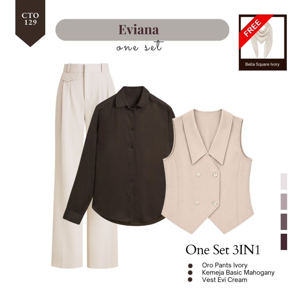 One Set Remaja Kekinian (Evi Vest, Kemeja Coklat, Oro Pants) Setelan Outfit Hangout Wanita - CTO129