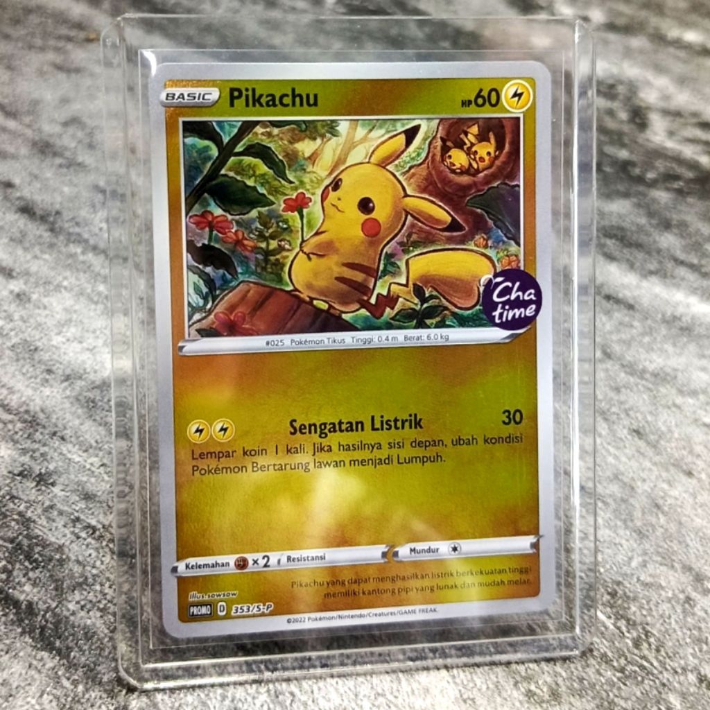 pikachu chatime promo holo emas yang memukau | kartu pokemon Pikachu promo chatime original