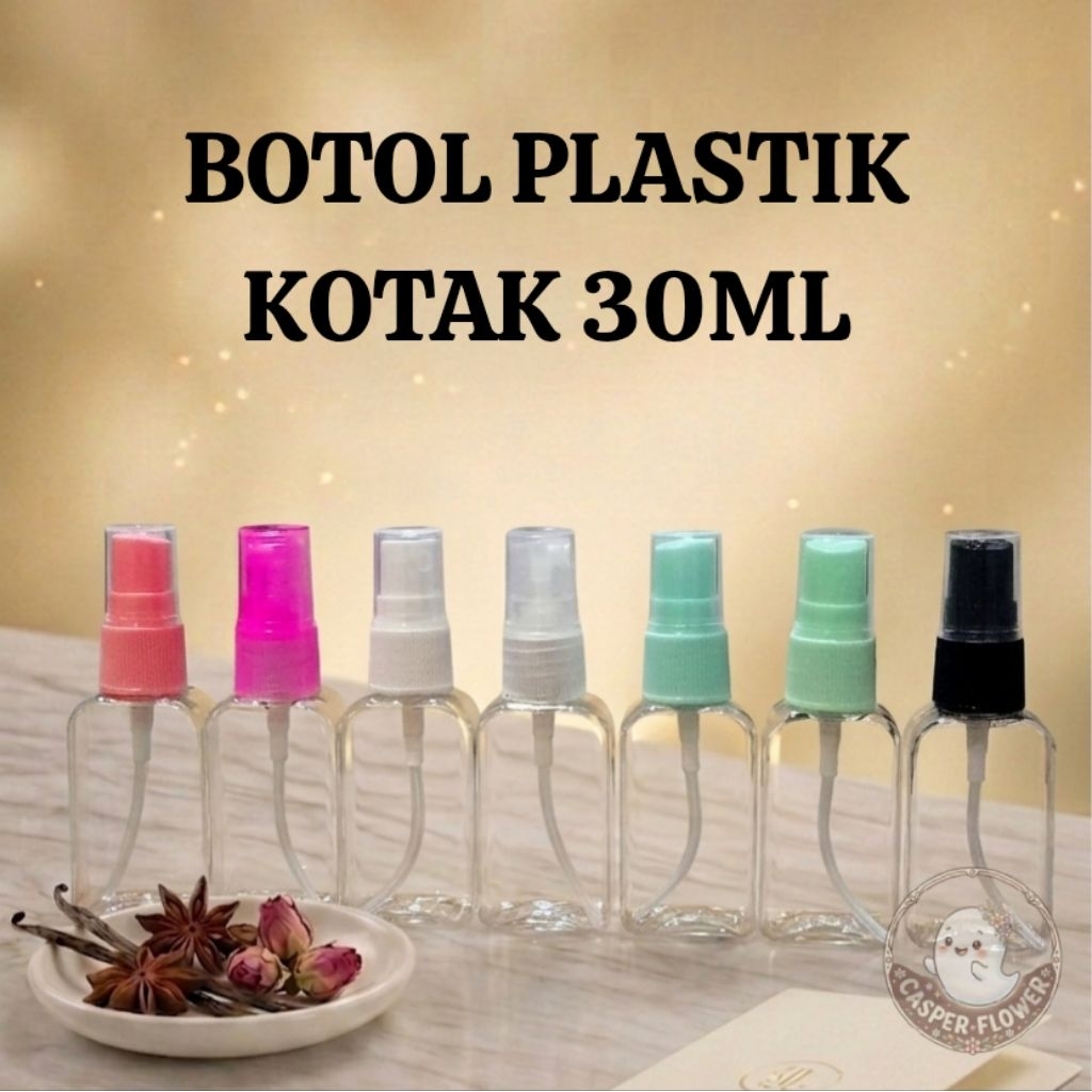 BOTOL PARFUM PLASTIK KOTAK 30ML | BOTOL PARFUM KOSONG | DRAT