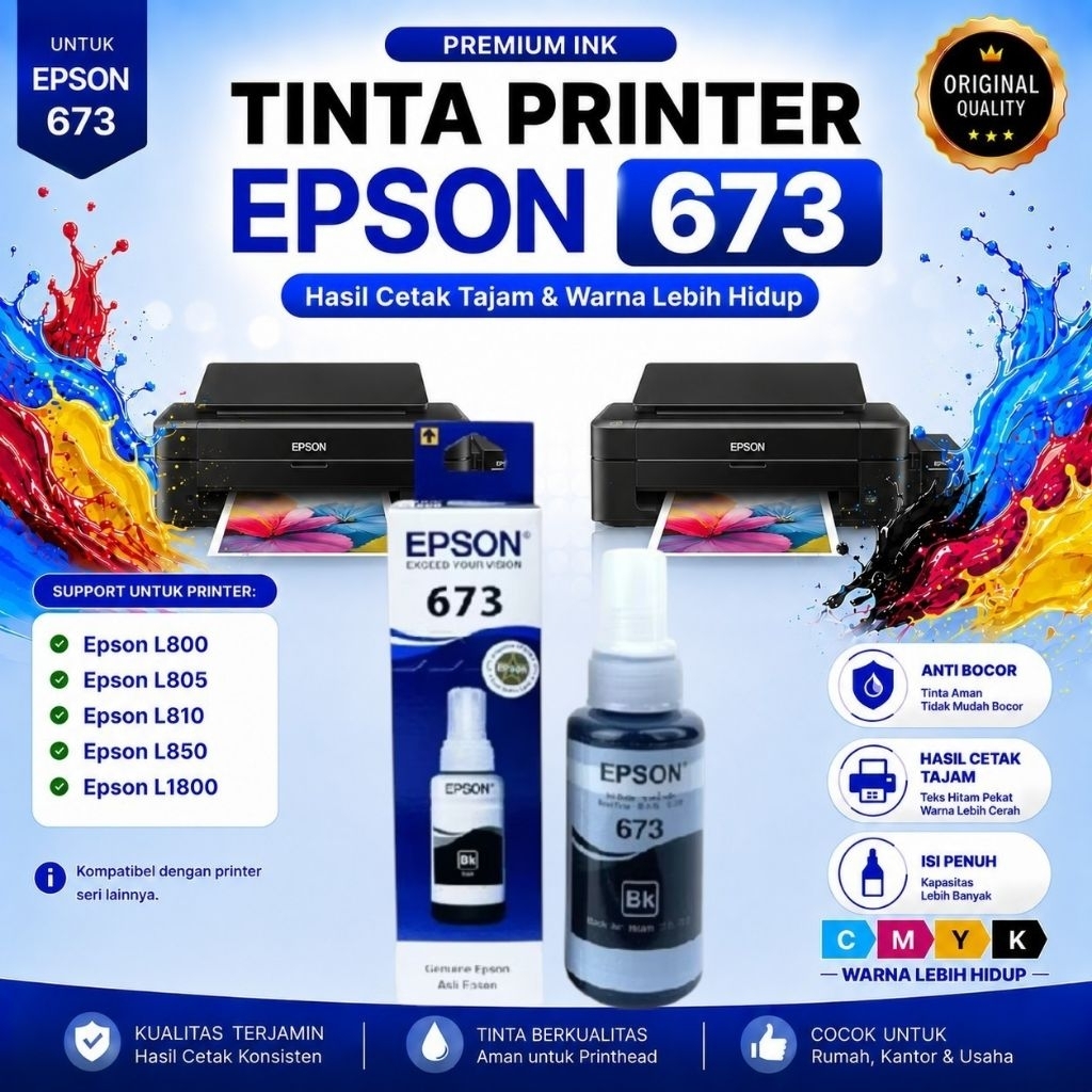 Tinta Printer Epson 673 Model Baru Untuk L800, L805, L810, L850, L1800 - Hitam