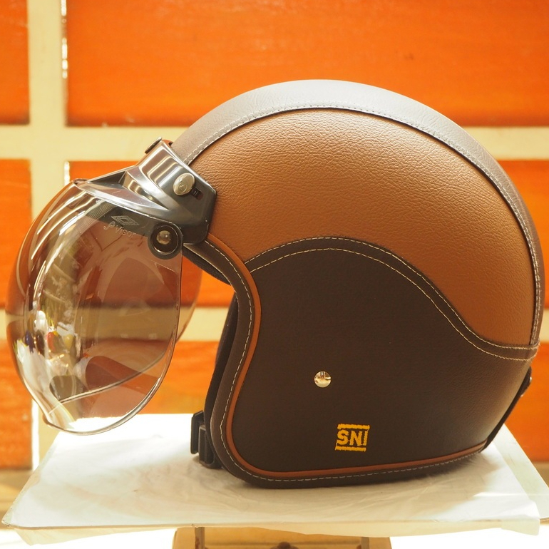 HELM BOGO CLASSIC GLOSSY SNI DEWASA PRIA DAN WANITA HELMET BOGGO RETRO KLASIK LEATHER SINTETIS KACA 
