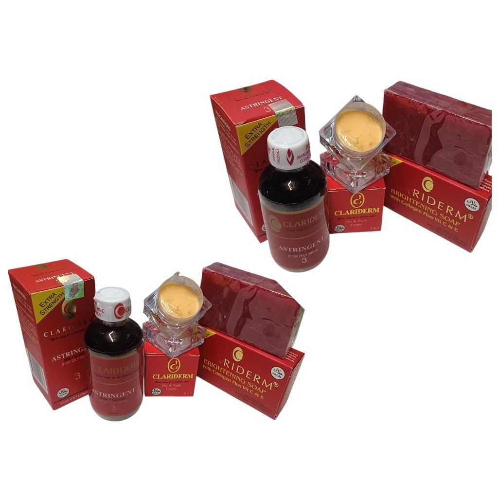 Paket 3in1 Clariderm cream super (siang+malam+toner+sbn batang)