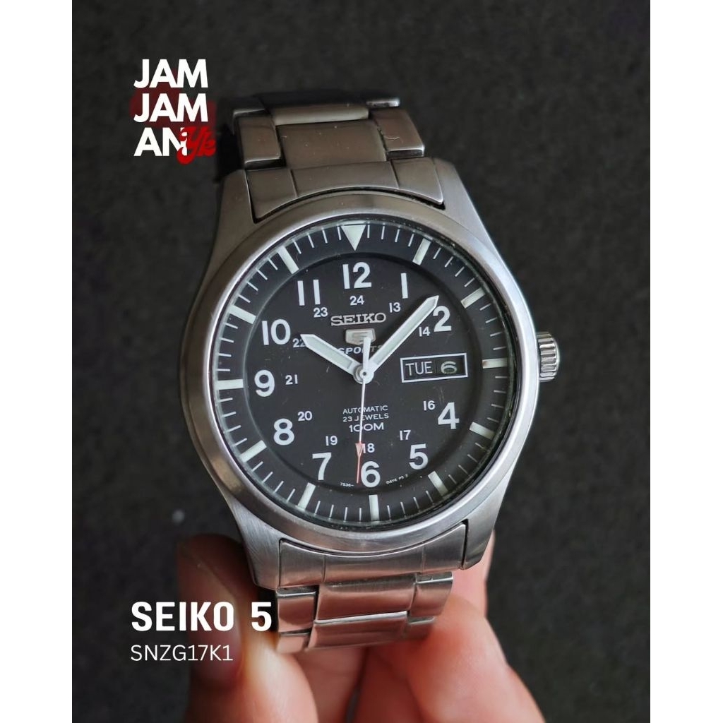 Jam Tangan Pria Automatic Seiko 5 Iconic JDM with Black Field Dial Made in Japan