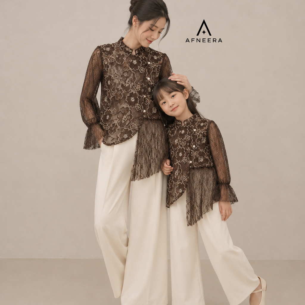 Afneera Virlly Tunik Outer Kebaya Couple Ibu Dan Anak Brokat 3D Premium Prada
