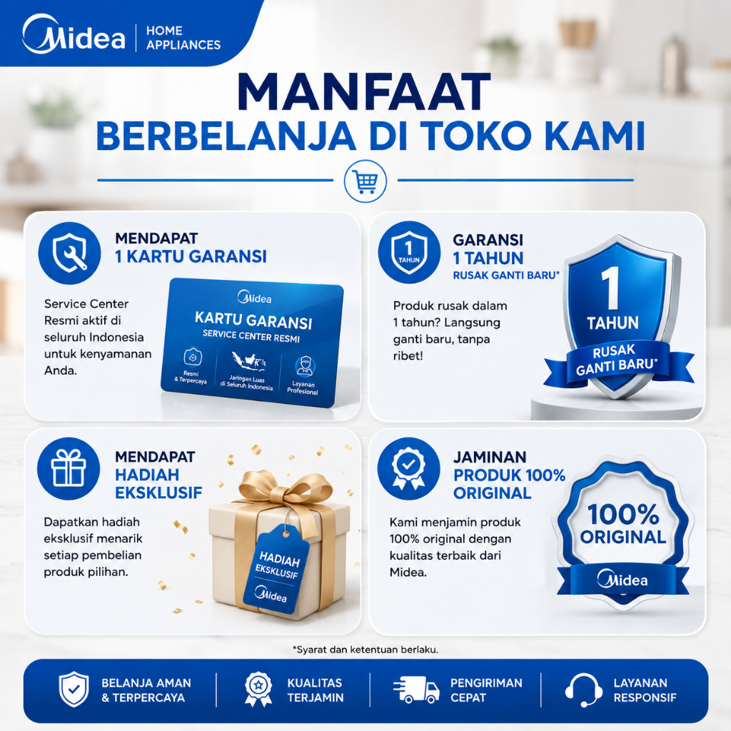 Free Gift Midea Airfryer Low Watt 4L Handle Kayu Layar Sentuh MAD40007ADA Garansi Resmi 100%